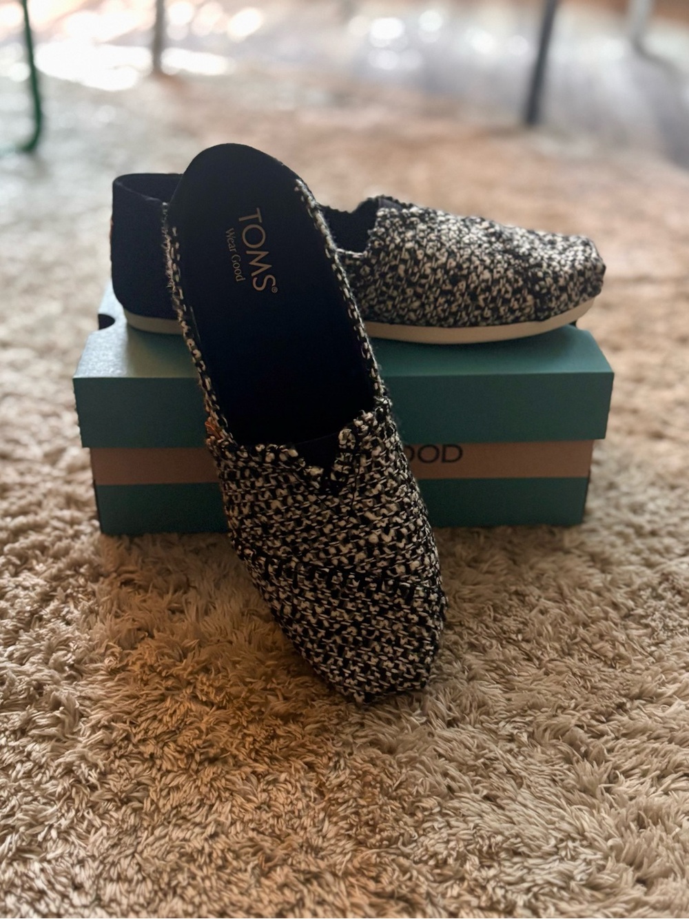 TOMS Women's Black & White Knit Alpargata Slip-On - Sz 8.5